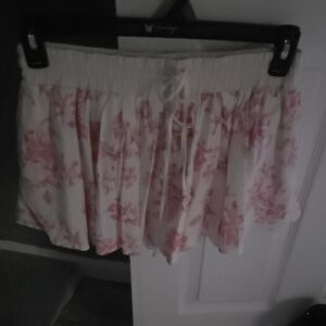 White Floral Mini Skirt with Pink Print